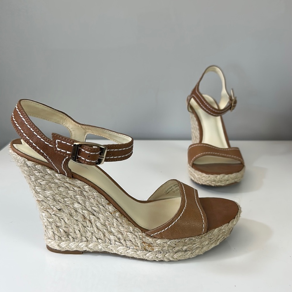 Via Spiga Brown Leather Wedge Sandals Size 9.5